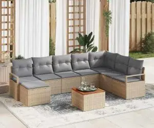 vidaXL Set de canapea de grădină cu 8 piese și perne bej din rattan sintetic și acacia