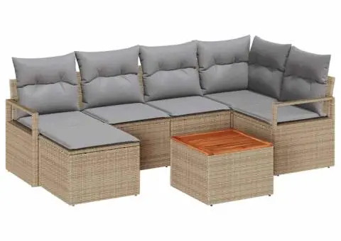 Set de canapea de grădină cu 8 piese și perne bej din rattan sintetic și acacia - 2/5