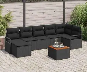 vidaXL Set de mobila pentru grădină cu 8 piese și perne negre, ratan sintetic, acacia