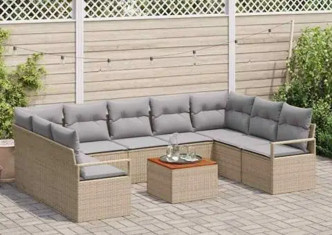 Set de canapea de grădină cu 10 piese și perne bej din ratan poly Acacia - 3/5