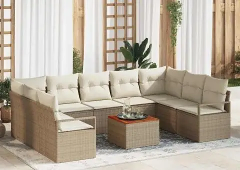 Set canapele grădină, 10 piese, cu perne bej și crem - 1/5