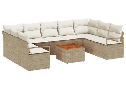 Set canapele grădină, 10 piese, cu perne bej și crem - 2/5