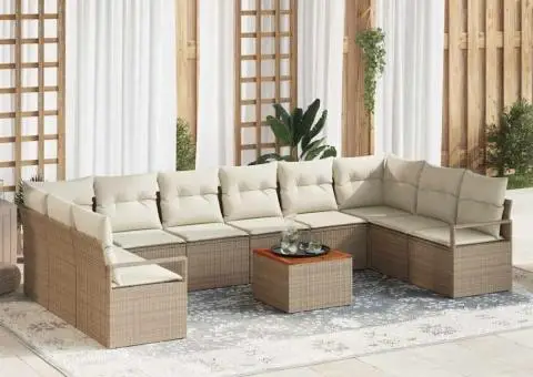 Set de canapele de grădină 11 piese cu perne bej din ratan sintetic și lemn de acacia - 1/5