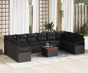 Set de canapea de grădină cu 11 piese cu perne Negru Poliratan Acacia