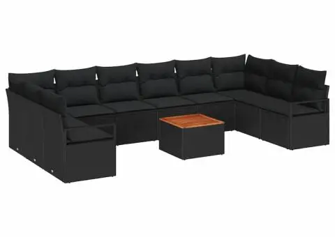 Set de canapea de grădină cu 11 piese cu perne Negru Poliratan Acacia - 2/5