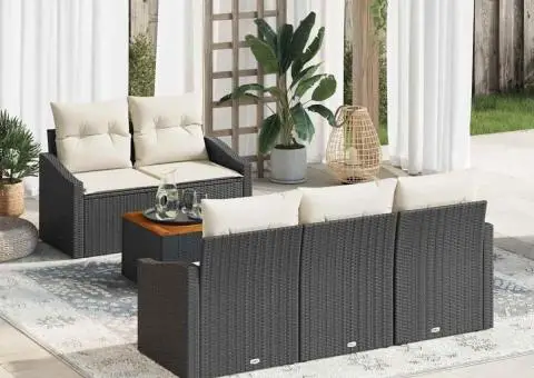 Set canapea grădină , 6 piese, cu perne, Negru, Poli Rattan, Acacia - 1/5