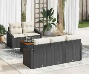 vidaXL Set canapea grădină , 6 piese, cu perne, Negru, Poli Rattan, Acacia