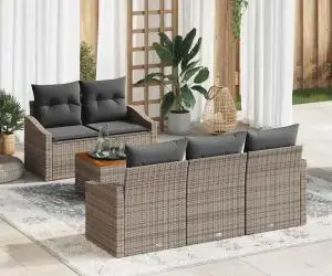 vidaXL Set de mobilă pentru grădină, 6 piese, cu perne gri din rattan și lemn de acacia