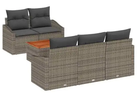 Set de mobilă pentru grădină, 6 piese, cu perne gri din rattan și lemn de acacia - 2/5