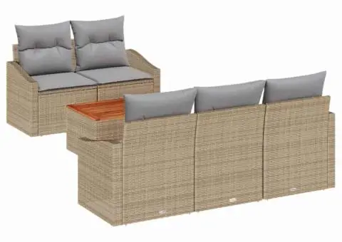 Set de canapea de grădină 6 piese cu perne, din rattan sintetic și acacia, bej - 2/5