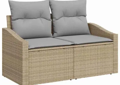 Set de canapea de grădină 6 piese cu perne, din rattan sintetic și acacia, bej - 4/5