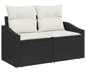 Set canapele grădină 7 piese cu perne, ratan poly negru, acacia