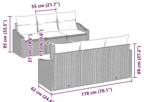 Set canapele grădină 7 piese cu perne, ratan poly negru, acacia - 4/5