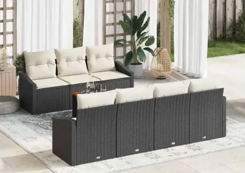 Set canapele de grădină 8 piese cu perne, din ratan și poliester negru, cu acacia - 1/5