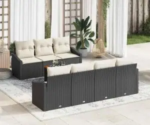 vidaXL Set canapele de grădină 8 piese cu perne, din ratan și poliester negru, cu acacia