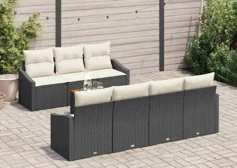 Set canapele de grădină 8 piese cu perne, din ratan și poliester negru, cu acacia - 3/5