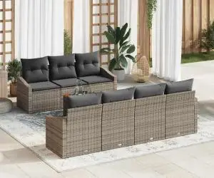 vidaXL Set de canapea de grădină cu 8 piese, perne gri din rattan sintetic și acacia.
