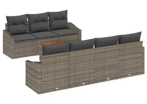 Set de canapea de grădină cu 8 piese, perne gri din rattan sintetic și acacia. - 2/5