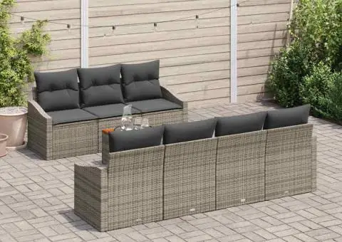 Set de canapea de grădină cu 8 piese, perne gri din rattan sintetic și acacia. - 3/5