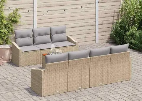 Set de canapele de grădină din 8 piese cu perne, bej, din ratan sintetic și acacia - 1/5