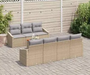 vidaXL Set de canapele de grădină din 8 piese cu perne, bej, din ratan sintetic și acacia