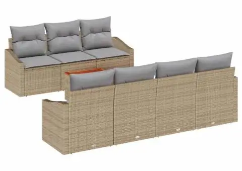 Set de canapele de grădină din 8 piese cu perne, bej, din ratan sintetic și acacia - 2/5