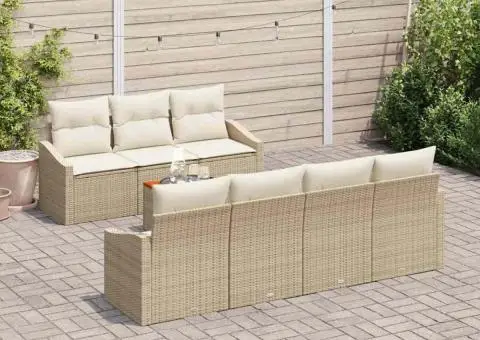 Set de canapea de grădină de 8 piese cu perne bej și crem - 1/5