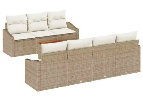 Set de canapea de grădină de 8 piese cu perne bej și crem - 2/5