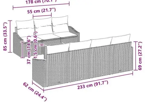 Set de canapea de grădină de 8 piese cu perne bej și crem - 5/5