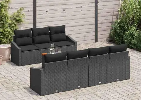 Set de Canapele pentru Grădină cu 8 Piese și Perne, Negru, Poliratan, Acacia - 3/5