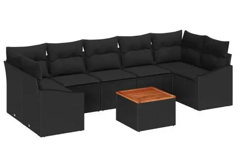 Set de Canapea de Grădină cu 8 Piese și Perne Negre din Ratan Polimeric și Acacia - 2/5
