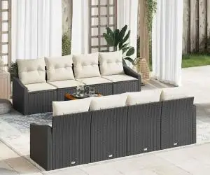 Set de canapea cu 9 piese și perne, ratan negru și acacia