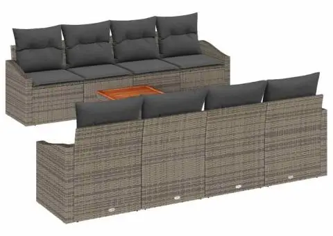 Set de canapea de grădină de 9 piese cu perne gri din ratan și acacia. - 2/5