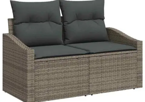 Set de canapea de grădină cu 9 piese și perne, gri, din ratan poli, acacia - 4/5