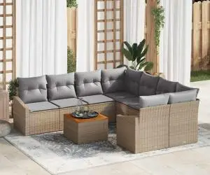 vidaXL Set de canapea pentru grădină de 9 piese cu perne bej din rattan sintetic