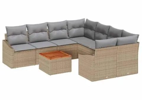 Set de canapea pentru grădină de 9 piese cu perne bej din rattan sintetic - 2/5