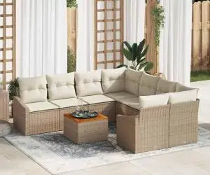 Set canapele grădină cu 9 piese și perne bej din ratan poliesteric Acacia