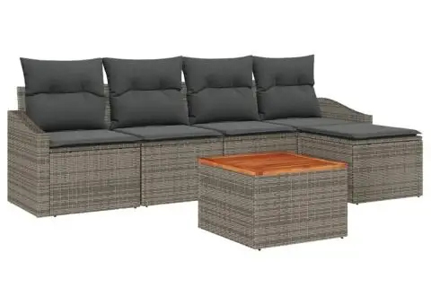 Set de Canapele pentru Grădină cu 6 Piese și Perne Gri din Ratan Lucios și Lemn de Acacia - 2/5