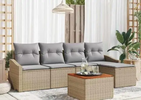 Set canapea grădină 6 piese cu perne din rattan polietilic bej și acacia - 1/5