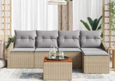 Set canapea grădină 6 piese cu perne din rattan polietilic bej și acacia - 3/5