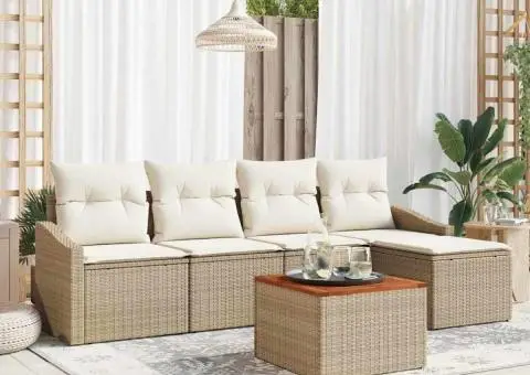 Set de canapele de grădină cu 6 piese, perne bej, din ratan și acacia - 1/5