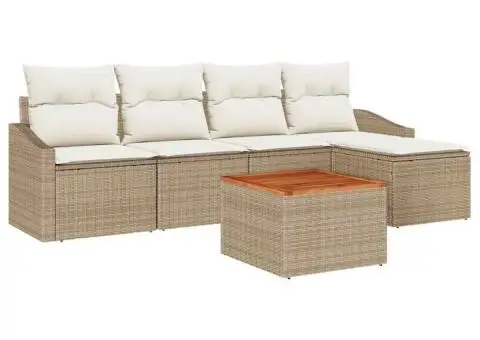 Set de canapele de grădină cu 6 piese, perne bej, din ratan și acacia - 2/5
