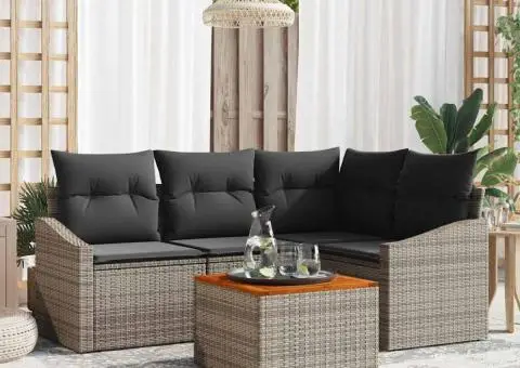 Set de canapea în 5 piese cu perne gri, din rattan poliester și acacia. - 1/5