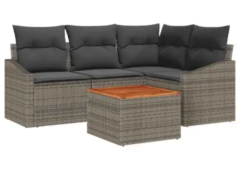 Set de canapea în 5 piese cu perne gri, din rattan poliester și acacia. - 2/5