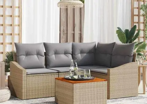 Set de canapea de gradina cu 5 piese, perne bej din ratan polițat și acacia. - 1/5