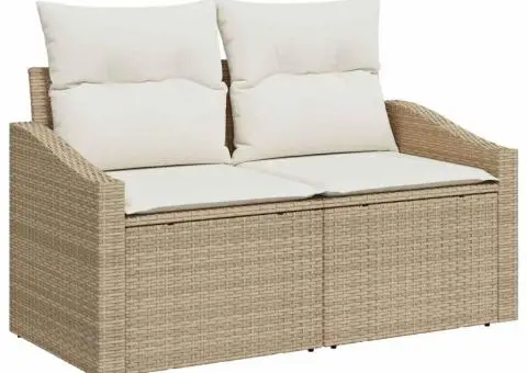 Set de canapele de grădină în 5 piese cu perne, Bej, din ratan sintetic, Acacia - 4/5