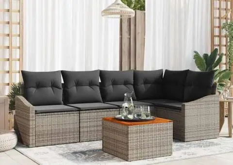 Set de canapea pentru grădină, 6 piese, cu perne gri din rattan și acacia - 1/5