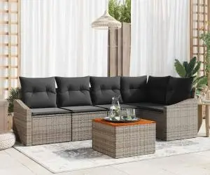 vidaXL Set de canapea pentru grădină, 6 piese, cu perne gri din rattan și acacia