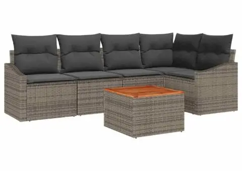 Set de canapea pentru grădină, 6 piese, cu perne gri din rattan și acacia - 2/5