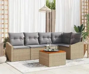 vidaXL Set de canapea de grădină de 6 piese cu perne bej din rattan și lemn de acacia